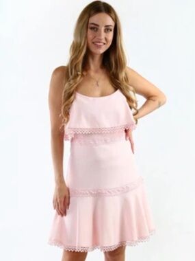 Sleeveless Light Pink Lace-Trim Mini Dress